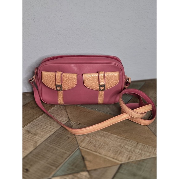 Brighton PINK Baguette Croc Embossed Buckle Sample Restored Y2K Leather Crossbod - Picture 2 of 9